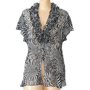 Sheer Chiffon‎ Zebra Print Statement Top Large Ruffle Collar Abstract 2for30nbv